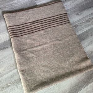 Vintage 100% Wool Camp Blanket Throw Twin Size Striped Tan Brown